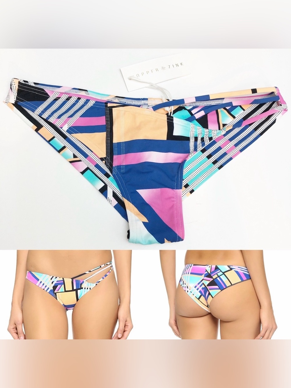 KOPPER & ZINK Brooklyn Barbiecore Geometric Block Party print Bikini Bottoms XS